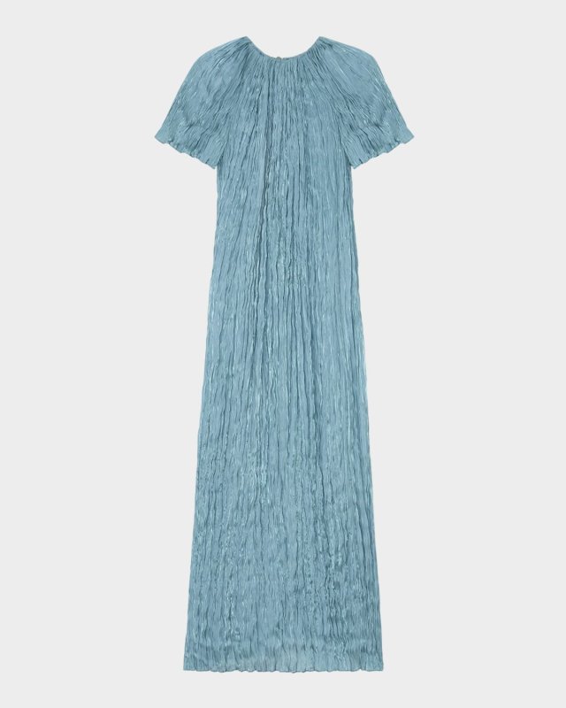 Raglan-Sleeve Shimmer Plisse Maxi Dress